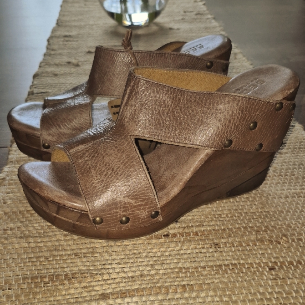 Bed Stu Tan Leather Wedge Sandals